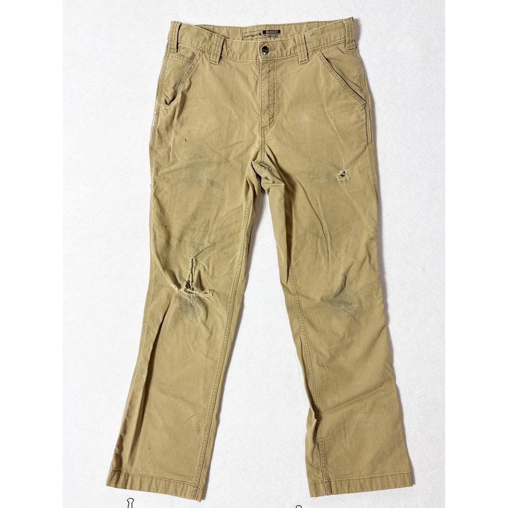 Carhartt WELL WORN Relaxed Fit Canvas Carpenter Work Pants Tan Mens 33x32 Khaki